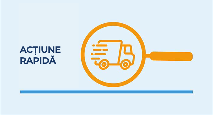 Pictograma unei lupe cu o camionetă de livrare rapidă